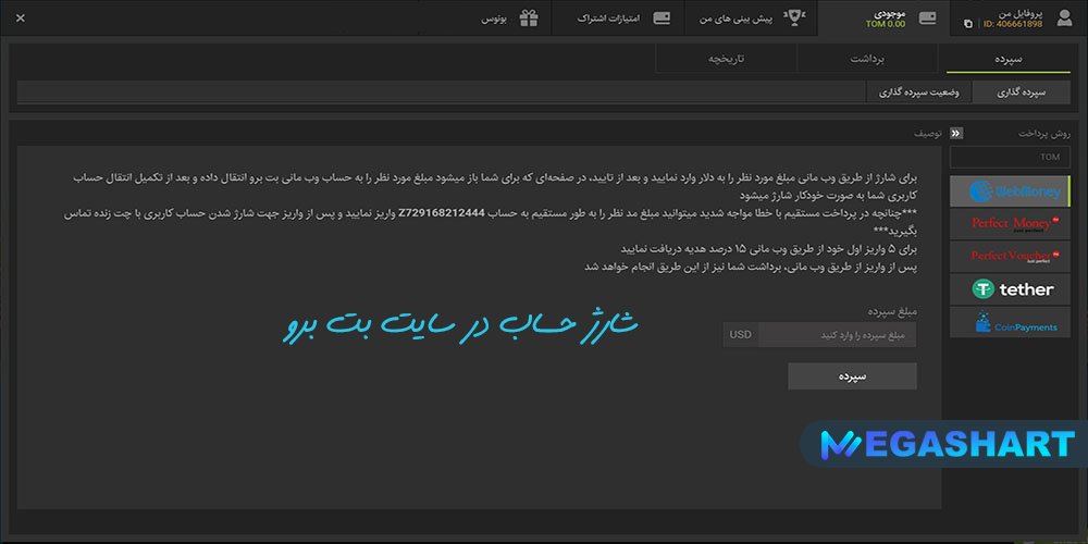 شارژ حساب در سایت بت برو