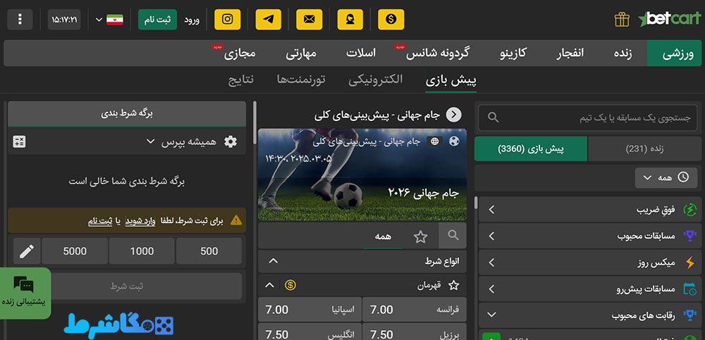پیش بینی ورزشی در بتکارت