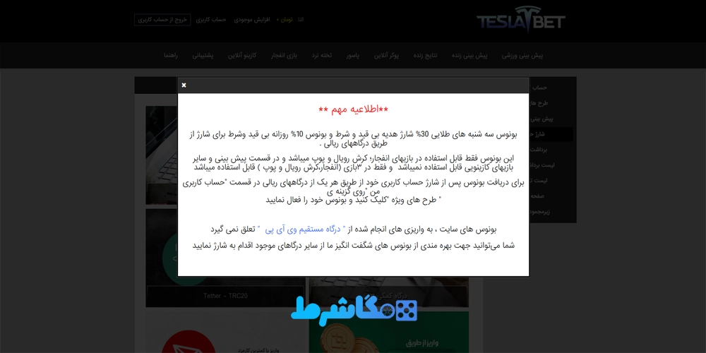 بونوس های سایت تسلا بت