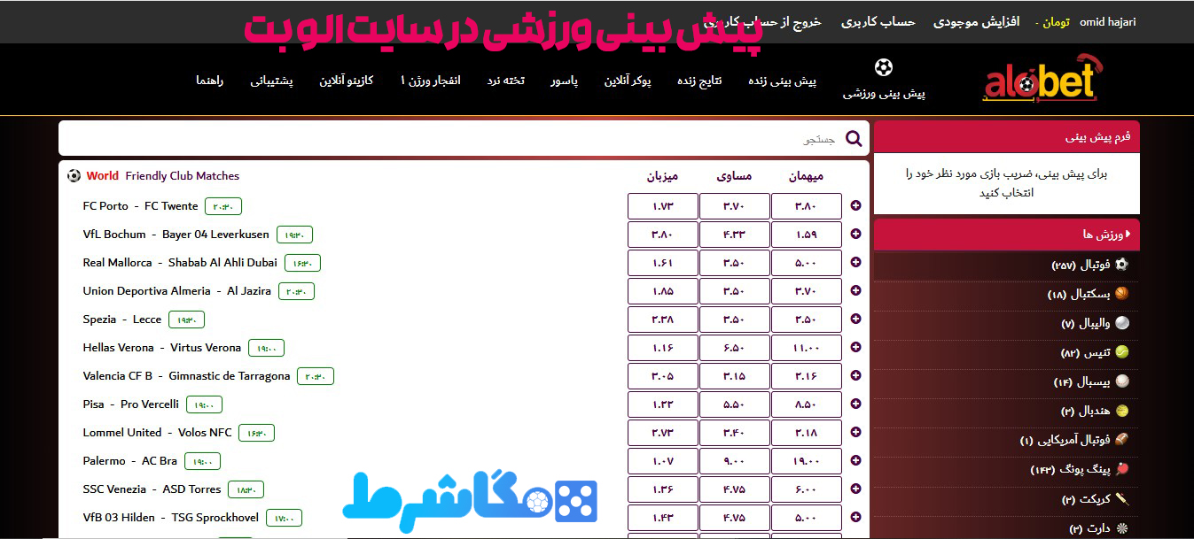 پیش بینی ورزشی در سایت الو بت