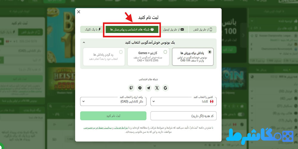 ثبت نام از طریق شبکه های اجتماعی و پیام رسان ها