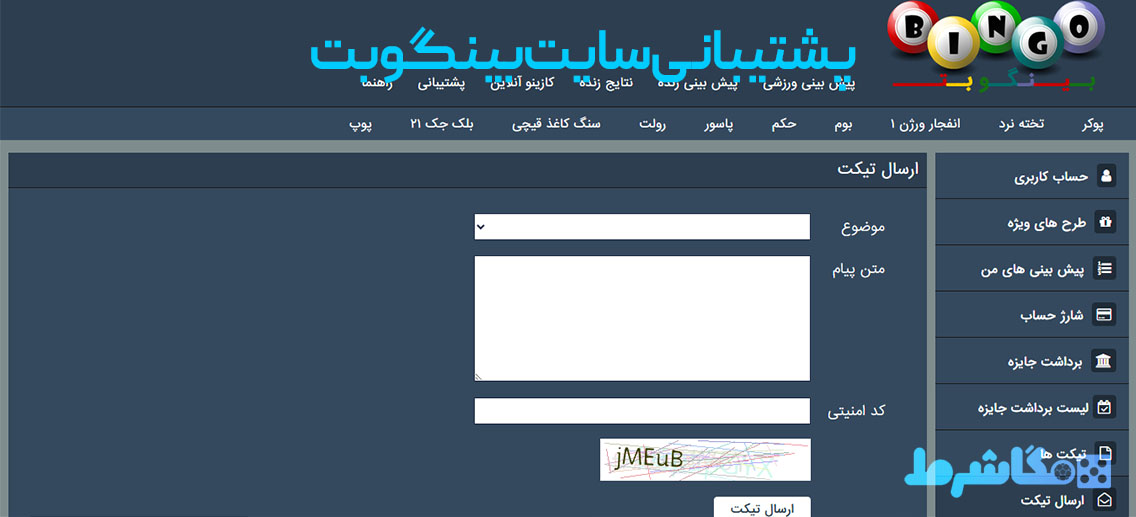پشتیبانی سایت بینگوبت