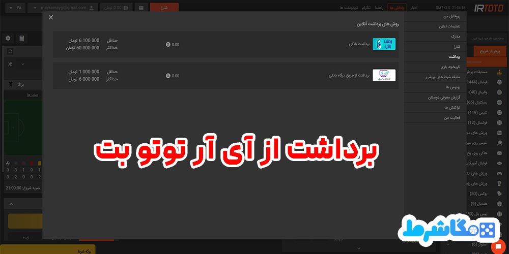 برداشت از آی آر توتو بت
