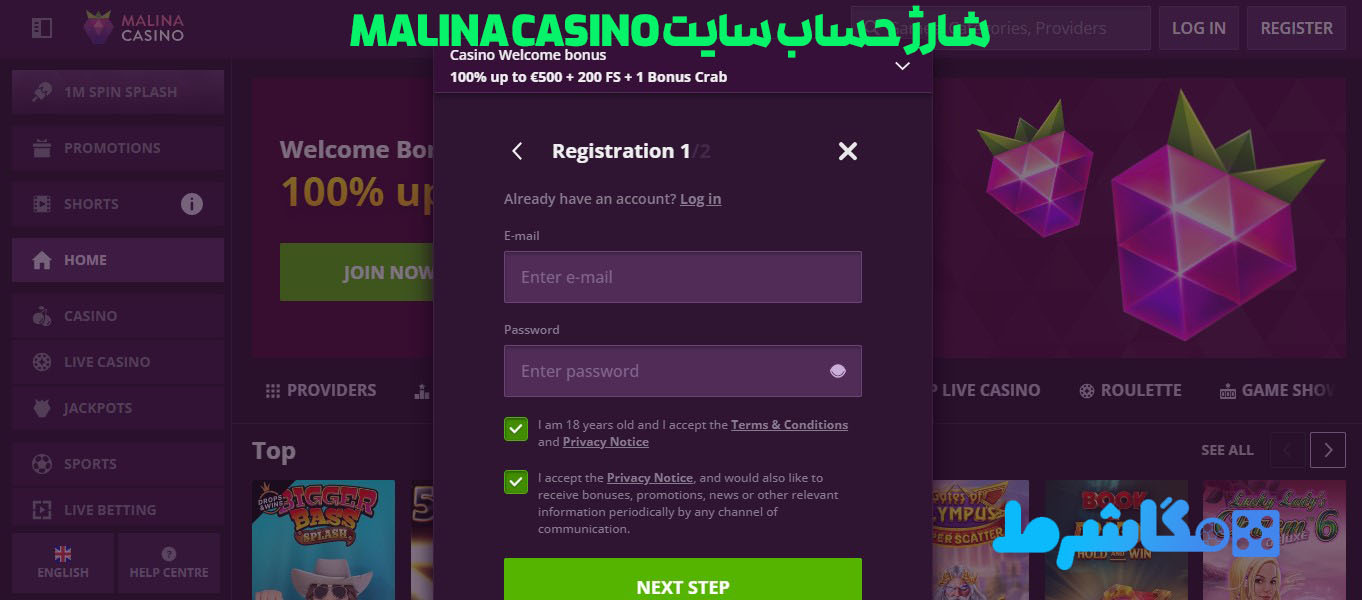 شارژ حساب سایت Malina Casino